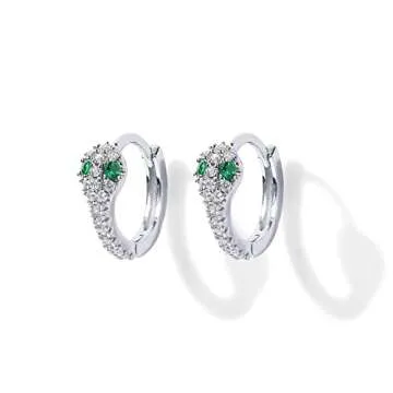 PAVOI Rhodium Plated Sterling Silver Post Cubic Zirconia Huggie Earrings - Small Round Huggie Stud Fashion Hoop Earrings for Women in Rose Gold Plating (Snake, White Gold)