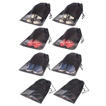 8 PCS Shoe Bags for Travel Non-Woven Large Shoes Pouch Storage Organizer with Rope for Men and Women Black