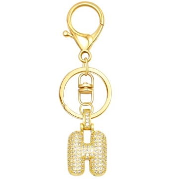 SKYFUN Initial Letter Keychains - Durable Gold and Sparkly Zircon Keychain for All Occasions