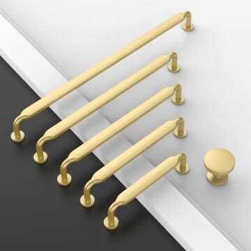 Amerdeco 10 Pack Brushed Gold Cabinet Pulls 5 Inch(128mm) Hole Centers Kitchen Cabinet Handles Solid Zinc Alloy Cabinet Hardware Drawer Pulls ZH0051