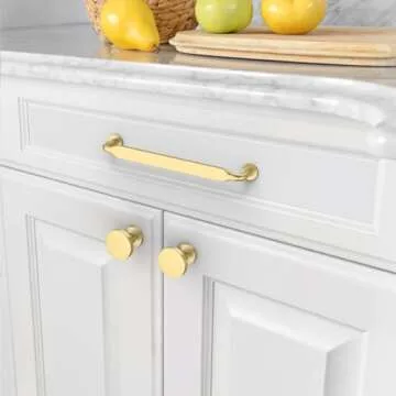 Amerdeco 10 Pack Brushed Gold Cabinet Pulls 5 Inch(128mm) Hole Centers Kitchen Cabinet Handles Solid Zinc Alloy Cabinet Hardware Drawer Pulls ZH0051