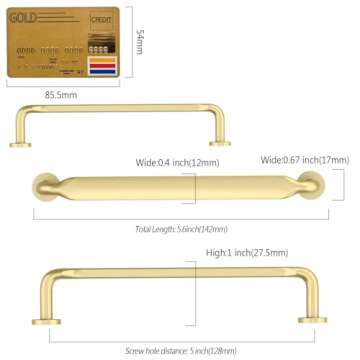 Amerdeco 10 Pack Brushed Gold Cabinet Pulls 5 Inch(128mm) Hole Centers Kitchen Cabinet Handles Solid Zinc Alloy Cabinet Hardware Drawer Pulls ZH0051