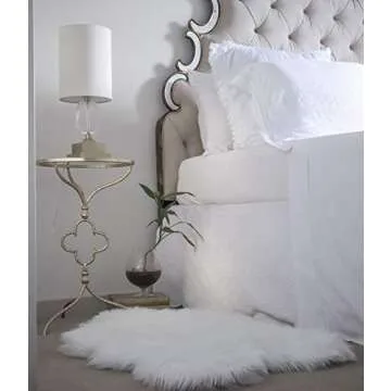 H LITH HOME Faux Sheepskin Fur Area Rug - 2x3ft - Pretty Soft Fluffy Shaggy White Sheep Skin Throw Cover to Use on Chair Sofa Couch or Bedside Nursery Closet and Bathroom Floor
