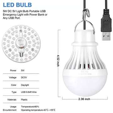 Mellours USB Light Bulb | 9.8 Ft Long | Just Plug with Any PowerBank, Convinient Switch, Ideal for, Camping, Kids Camping Tent, Bug Out Bags Preloaded, Survival Gear, Camping Gear Must Haves