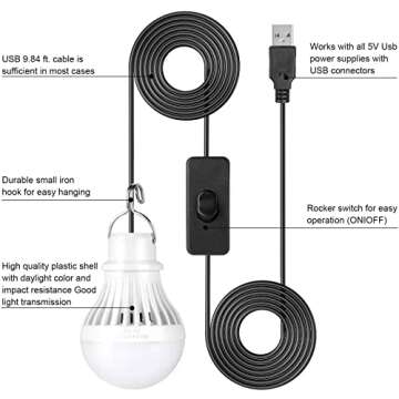 Mellours USB Light Bulb | 9.8 Ft Long | Just Plug with Any PowerBank, Convinient Switch, Ideal for, Camping, Kids Camping Tent, Bug Out Bags Preloaded, Survival Gear, Camping Gear Must Haves
