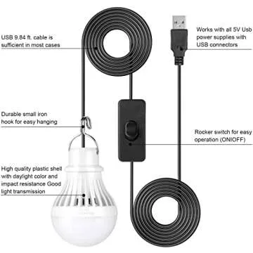 Mellours USB Light Bulb | 9.8 Ft Long | Just Plug with Any PowerBank, Convinient Switch, Ideal for, Camping, Kids Camping Tent, Bug Out Bags Preloaded, Survival Gear, Camping Gear Must Haves