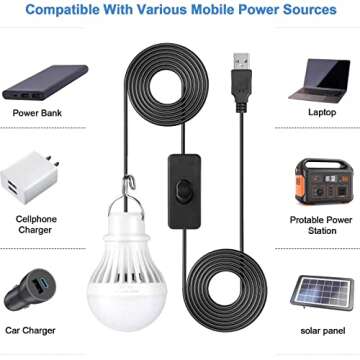 Mellours USB Light Bulb | 9.8 Ft Long | Just Plug with Any PowerBank, Convinient Switch, Ideal for, Camping, Kids Camping Tent, Bug Out Bags Preloaded, Survival Gear, Camping Gear Must Haves