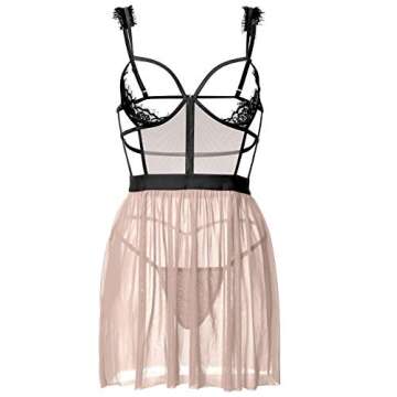 ALLoveble Women's Sexy Lace Lingerie Dress Cupless Strappy Chemise babydoll Nightwear (L Apricot)