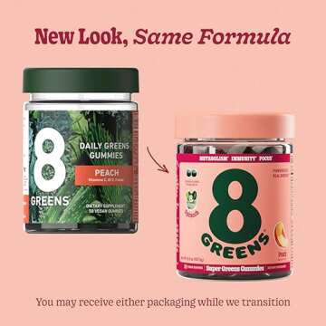 8Greens Supergreens Gummies | Super Greens Powder Superfood Gummy for Metabolism, Immunity & Focus, Digestive Health Enzymes, Organic: Chlorella, Spirulina, Aloe Vera, Peach Flavor, 50 Count