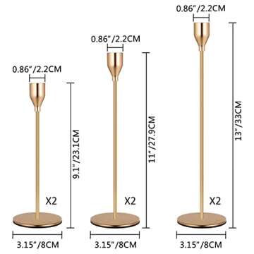 Denique Metal Gold Taper Candle Holder Set of 6 PCS for Table Centerpiece, Gold Candlestick Holders ...