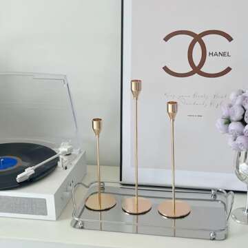 Denique Metal Gold Taper Candle Holder Set of 6 PCS for Table Centerpiece, Gold Candlestick Holders for Home Decor, Wedding, Dining, Party, Fits 3/4 inch Thick Candle&Led Candles