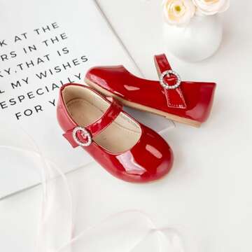 Otter MOMO Toddler/Little Girls Flower Girl Shoes Ballerina Flats Shoes Slip-on School Party Red Dress Shoes Size 7