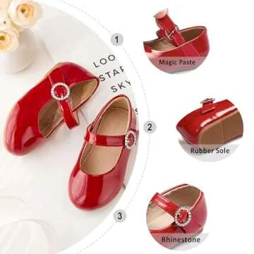 Otter MOMO Toddler/Little Girls Flower Girl Shoes Ballerina Flats Shoes Slip-on School Party Red Dress Shoes Size 7