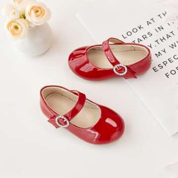 Otter MOMO Toddler/Little Girls Flower Girl Shoes Ballerina Flats Shoes Slip-on School Party Red Dress Shoes Size 7