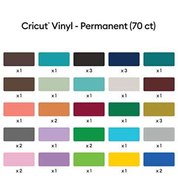 Cricut Vinyl Permanent - Ultimate Sampler, 12x12 Vinyl Sheets and Transfer Tapes, Create Long-Lasting DIY Projects, Durable Adhesive Vinyl for Cricut Machines, (Pack of 70 with 40+ Colors)