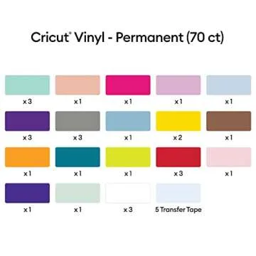 Cricut Vinyl Permanent - Ultimate Sampler, 12x12 Vinyl Sheets and Transfer Tapes, Create Long-Lasting DIY Projects, Durable Adhesive Vinyl for Cricut Machines, (Pack of 70 with 40+ Colors)