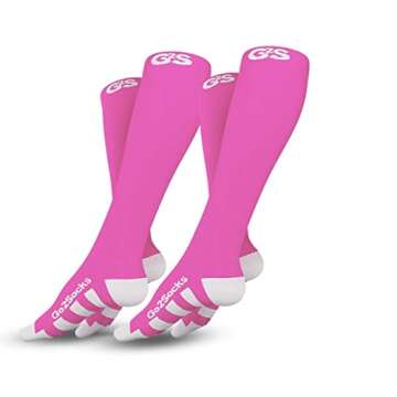 Go2Socks Compression Socks for Men Women Nurses Runners 20-30 mmHg Medical Stocking Athletic (2pPink, L)
