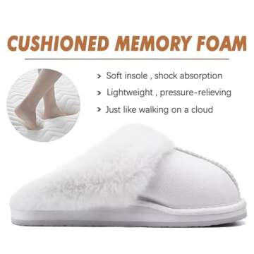 KuaiLu Womens Slippers, Fluff Dual Memory Foam Slippers Ladies Cozy Arch Support Warm Scuff Slippers Slip on Comfy Winter House Shoes with Non-Slip Indoor Outdoor Hard Sole Snow White 11