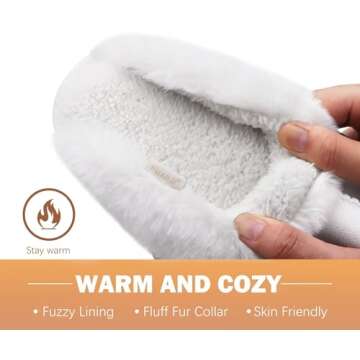 KuaiLu Womens Slippers, Fluff Dual Memory Foam Slippers Ladies Cozy Arch Support Warm Scuff Slippers Slip on Comfy Winter House Shoes with Non-Slip Indoor Outdoor Hard Sole Snow White 11