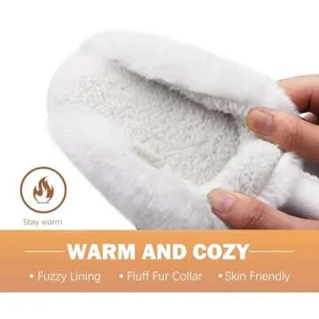 KuaiLu Womens Slippers, Fluff Dual Memory Foam Slippers Ladies Cozy Arch Support Warm Scuff Slippers Slip on Comfy Winter House Shoes with Non-Slip Indoor Outdoor Hard Sole Snow White 11