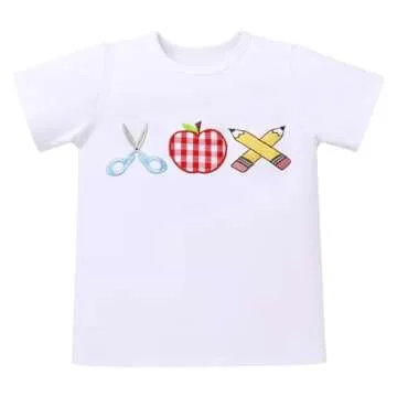 OBEEII Back to School Outfit for Toddler Boys - Short Sleeve Graphic Shirt & Gingham Shorts