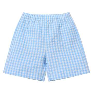 OBEEII Back to School Outfit Toddler Boy Short Sleeve Graphic Shirt and Gingham Shorts First Day of School Summer Clothing Set White+ blue 3-4 T