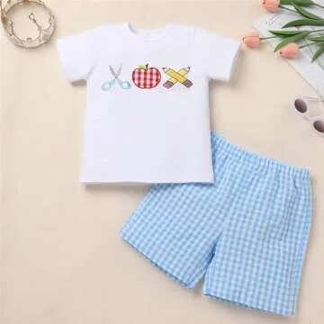 OBEEII Toddler Boys Back to School Outfit Set White Blue