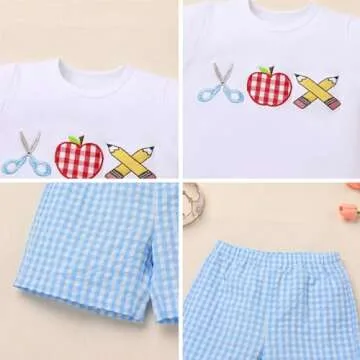 OBEEII Toddler Boys Back to School Outfit Set White Blue