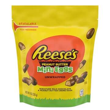 REESE'S Milk Chocolate Unwrapped Peanut Butter Creme Mini Eggs, Easter Candy Bag, 8 oz