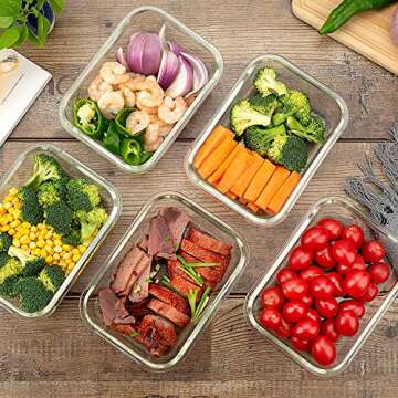 C CREST Glass Meal Prep Containers [5-Pack, 34Oz] - Food Storage Containers with LIFETIME Lids - Food Storage Containers for kitchen use Meal Prepping