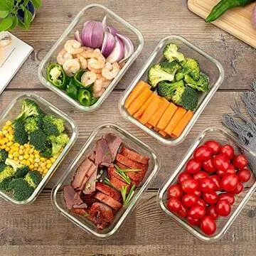C CREST Glass Meal Prep Containers [5-Pack, 34Oz] - Food Storage Containers with LIFETIME Lids - Food Storage Containers for kitchen use Meal Prepping