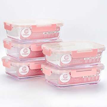 C CREST Glass Meal Prep Containers [5-Pack, 34Oz] - Food Storage Containers with LIFETIME Lids - Food Storage Containers for kitchen use Meal Prepping