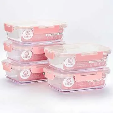 C CREST Glass Meal Prep Containers [5-Pack, 34Oz] - Food Storage Containers with LIFETIME Lids - Food Storage Containers for kitchen use Meal Prepping