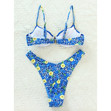 Floerns Floral Frill Trim Underwire Two Piece Bikini