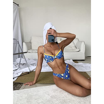 Floerns Floral Frill Trim Underwire Two Piece Bikini