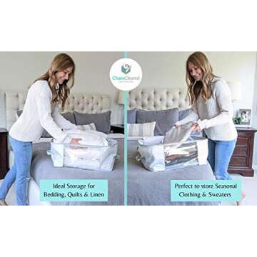 Clothing Storage Bags Clothes Organizer folding fabric bags for sweaters, clothing, garment, bedding, quilt, linens, large folding organizers with zip & window, mothproof underbed space saver bins