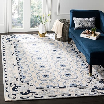 SAFAVIEH Bella Collection 8' x 10' Ivory/Blue Handmade Premium Wool & Viscose Area Rug