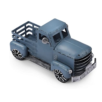 Fleecy Day Vintage Truck Décor: Blue Farmhouse Car Model for Home Decoration