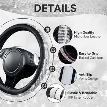 Sparkly Bling Diamond Steering Wheel Cover for Women