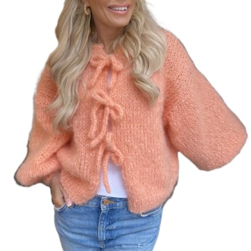 Women Y2K Crop Cardigan Sweater Tie Front Long Sleeve Open Front Sweater Vintage Going Out Sweater J...