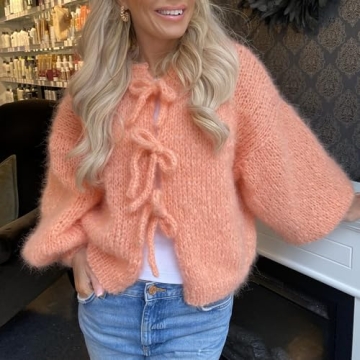 Women Y2K Crop Cardigan Sweater with Tie Front Style