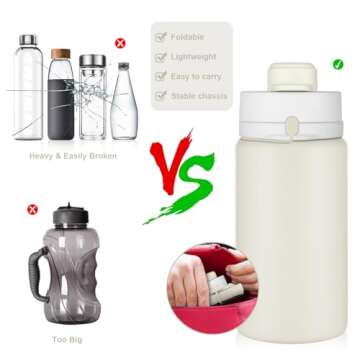 PLTCAT Collapsible Water Bottle, 19oz Foldable Water Bottle BPA Free Reusable Lightweight Leak-Proof Travel Silicone Water Bottle for Travel, Gym, Hiking, Office, Camping(Milk White)