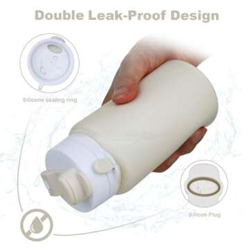 PLTCAT Collapsible Water Bottle, 19oz Foldable Water Bottle BPA Free Reusable Lightweight Leak-Proof Travel Silicone Water Bottle for Travel, Gym, Hiking, Office, Camping(Milk White)