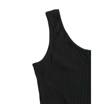 SOLY HUX Women's Summer Sleeveless Belted Tank Romper Short Jumpsuit Black L