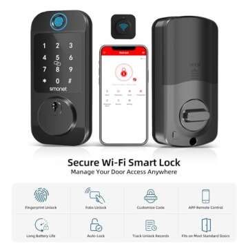 Smart Locks WiFi Deadbolt: SMONET Fingerprint Front Door Lock Keyless Entry with Keypad Electronic D...