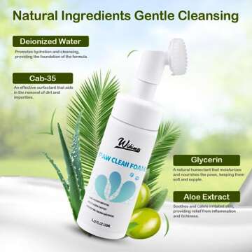 WIKIMO Waterless Dogs Paw Cleaner, No-Rinse Foaming Paw Cleanser for Dogs, Naturally Formulated Sulfate-Free Pet Paw Cleaner for Dog and Cat, Fragrance-Free & pH-Balanced Paw Scrubber (5.1fl oz)