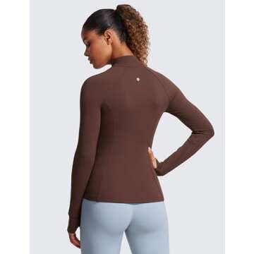 CRZ YOGA Butterluxe Womens Full Zip Workout Jackets Slim Fit Track Athletic Tops with Thumb Holes Taupe Small