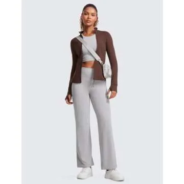 CRZ YOGA Butterluxe Womens Full Zip Workout Jackets Slim Fit Track Athletic Tops with Thumb Holes Taupe Small