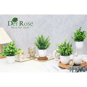 Der Rose Faux Plants - 4 Pack Mini Decor for Home & Office
