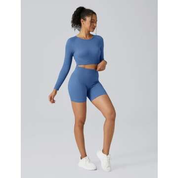 Buttergene Women Workout Sets 2 Pieces Long Sleeve Yoga Outfits Gym Clothes Seamless Ribbed Crop Top High Waist Leggings